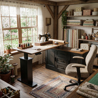 55.1" Rustic Wood L-Shaped Electric Height Adjustable Standing Desk with 3 Drawers and Side Storage Cabinet