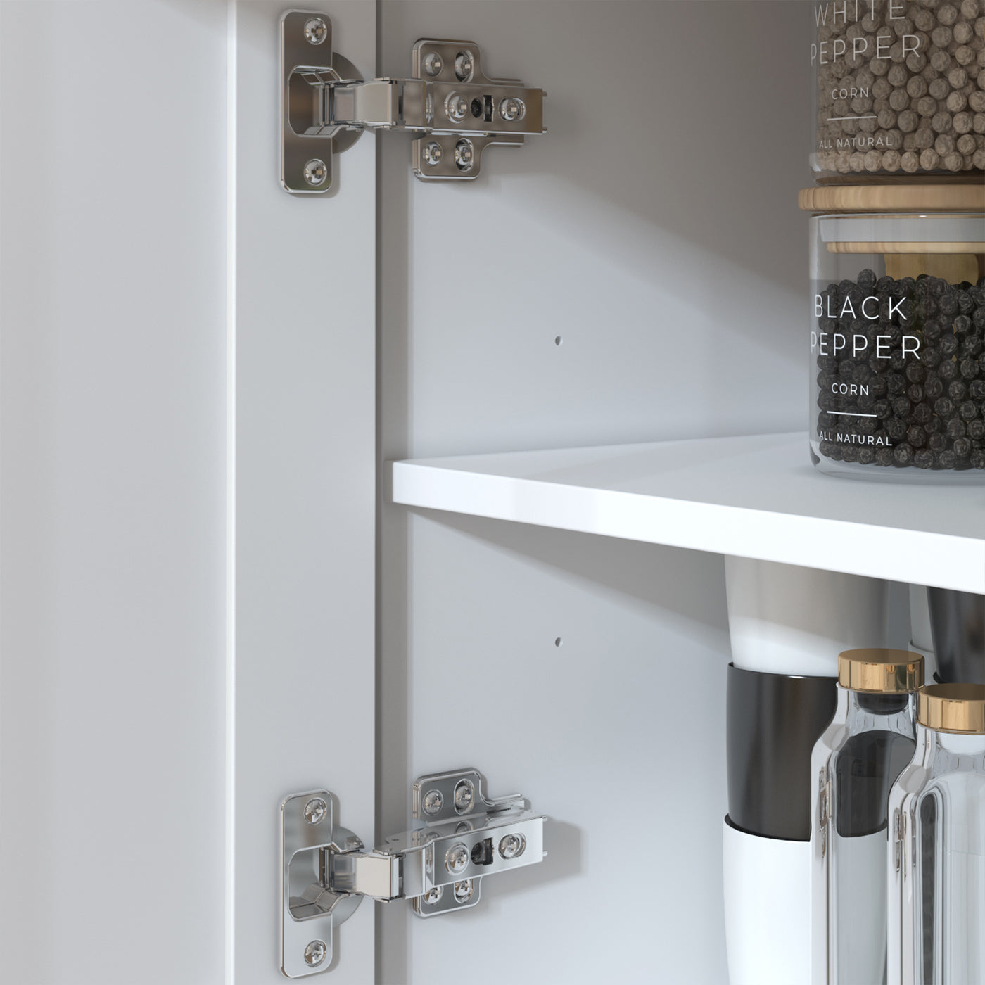 63" Modern White Kitchen Pantry Cabinet with 8 Doors, 2 Drawers & Large Central Worktop