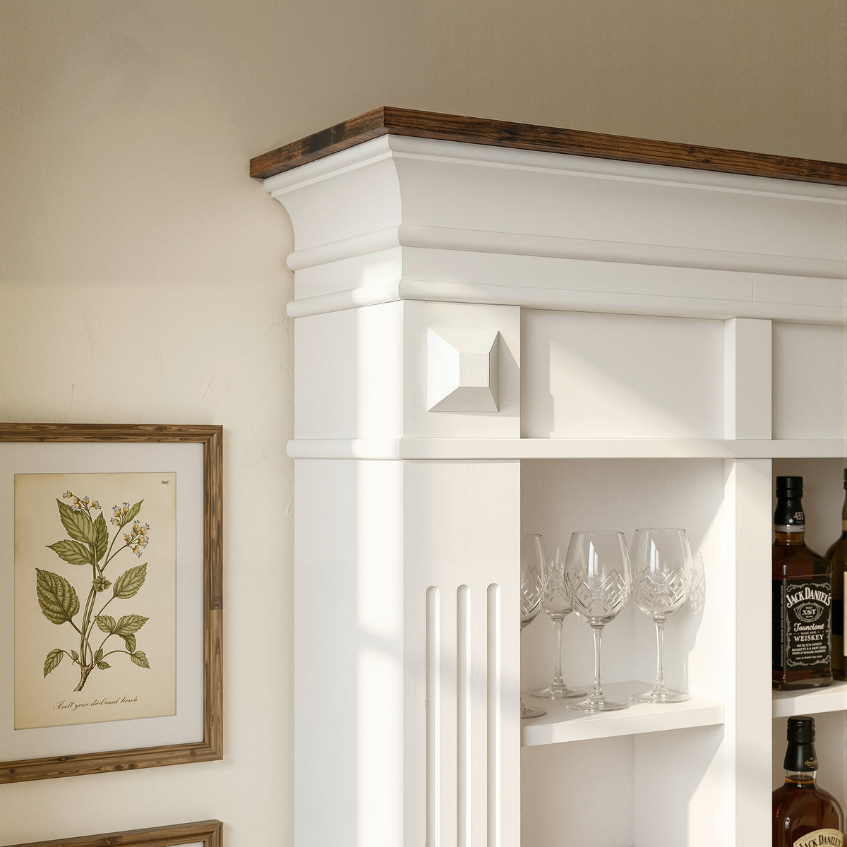 47.2" White Wall Mount Display Cabinet with Rustic Wood Top and 12 Open Compartments