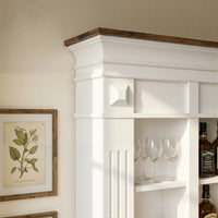 47.2" White Wall Mount Display Cabinet with Rustic Wood Top and 12 Open Compartments