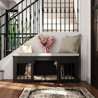 47.2" Modern Black Bed Bench Dog Crate with Cushion