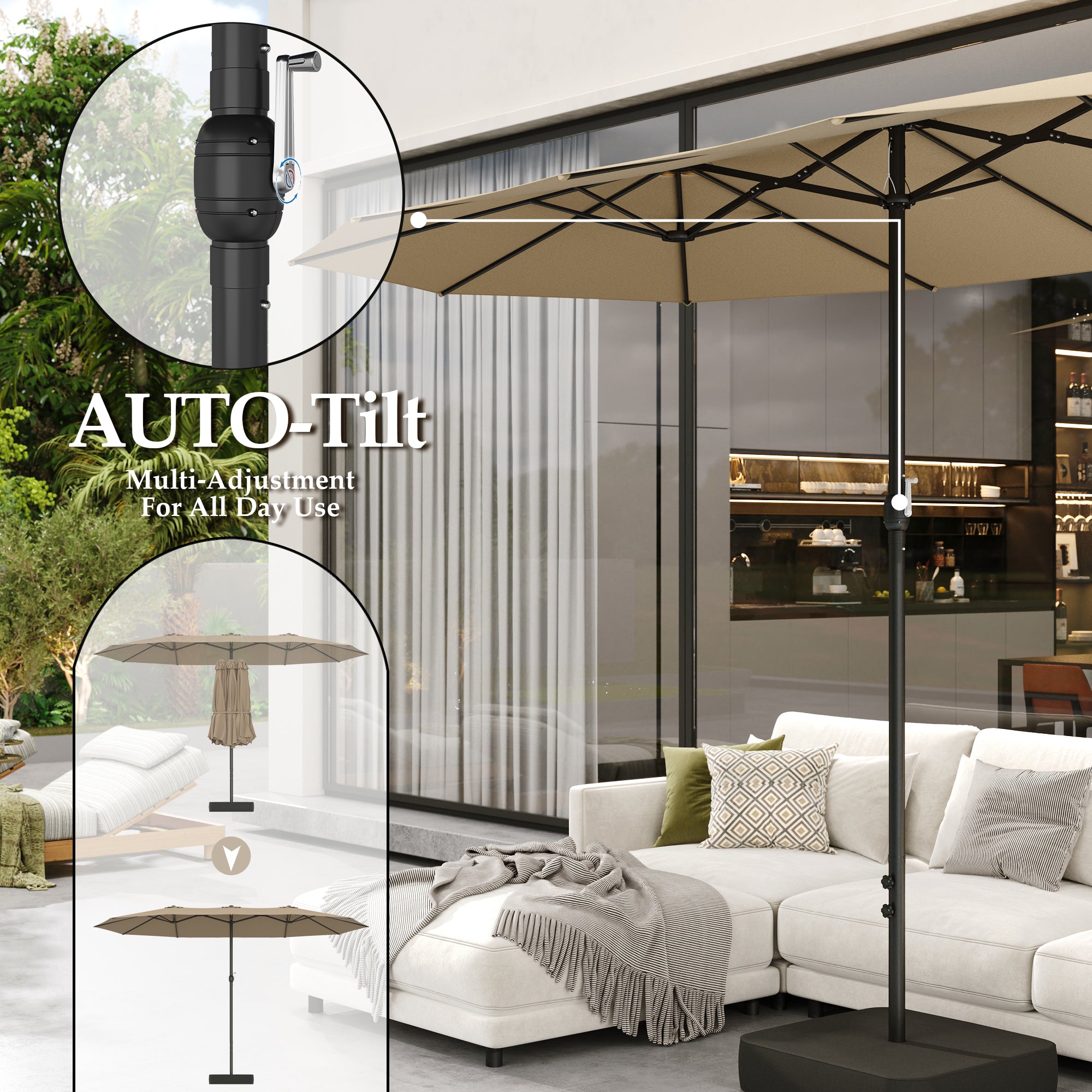 Outdoor Patio Umbrella With Adjustable Tilt And Sturdy Base