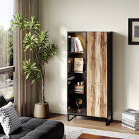 31.4" Modern Black Display Cabinet with 8-Color LED Lighting and Push-to-Open Doors
