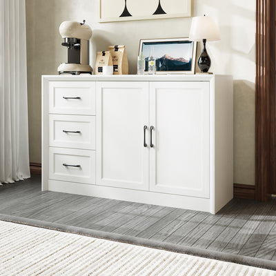 47.2" Modern White/Brown Accent Cabinet with 3 Drawers and 2 Doors