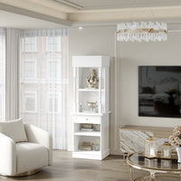 21.4" Modern White Display Stand with 4 Open Shelves and 1 Drawer