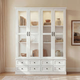 63 inch Smart White Display Cabinet with Bluetooth LED Lights, 8 Drawers & 4 Glass Doors