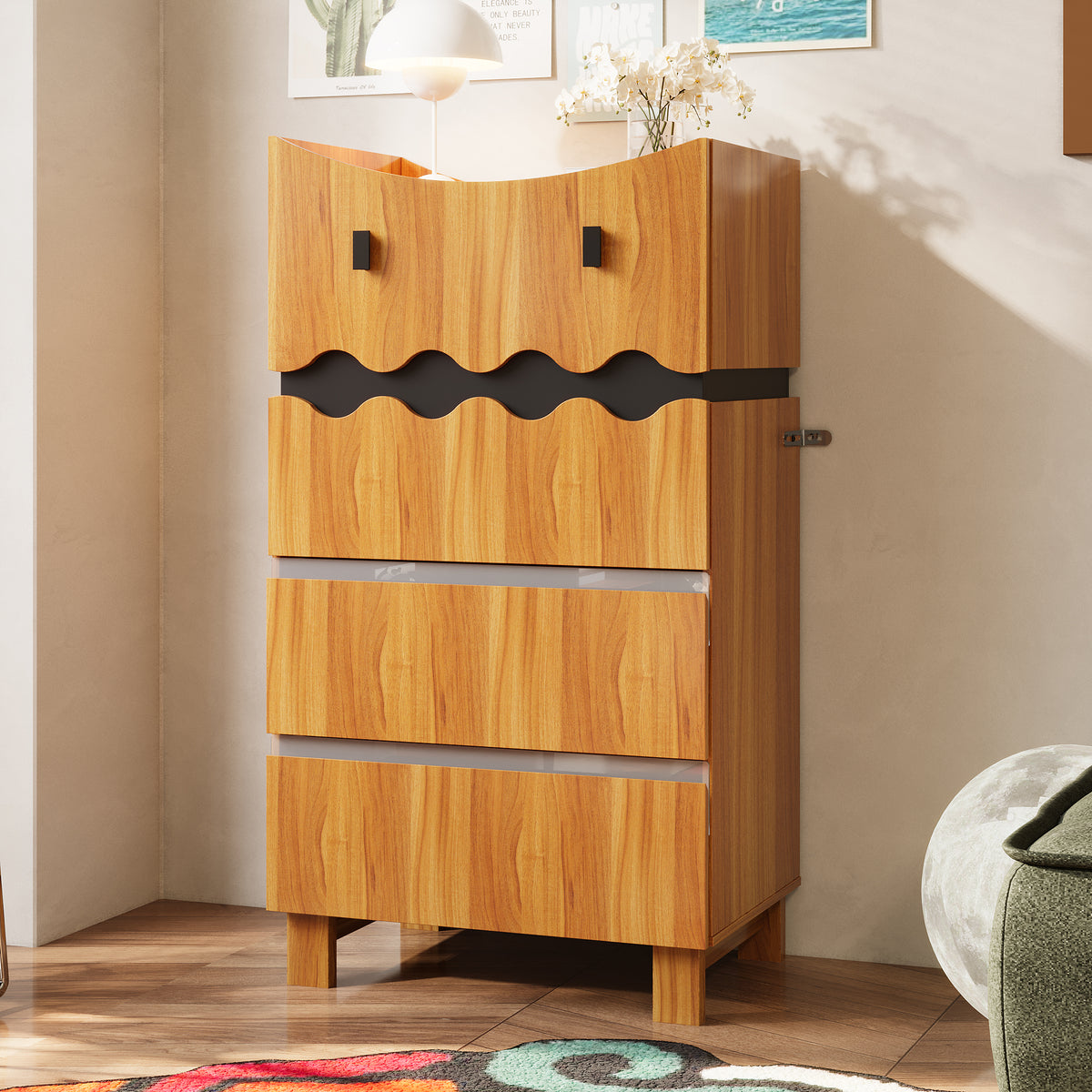 23.6" Playful Brown Monster-Themed Storage Cabinet with 4 Drawers