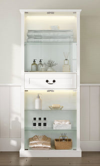 Elegant Bathroom Cabinet With Glass Doors & Smart LED Light