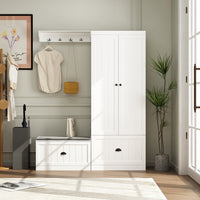 Stilla 59.1" Modern White Hall Tree with Storage Bench & Flip-Down Shoe Cabinet