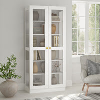 31.5" Modern Minimalist White Lacquer Bookcase with Glass Doors