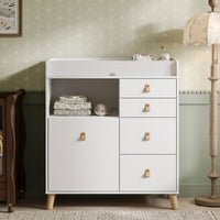 47.2" Modern White Changing Table Dresser with 3 Drawers & 2 Storage Cabinets