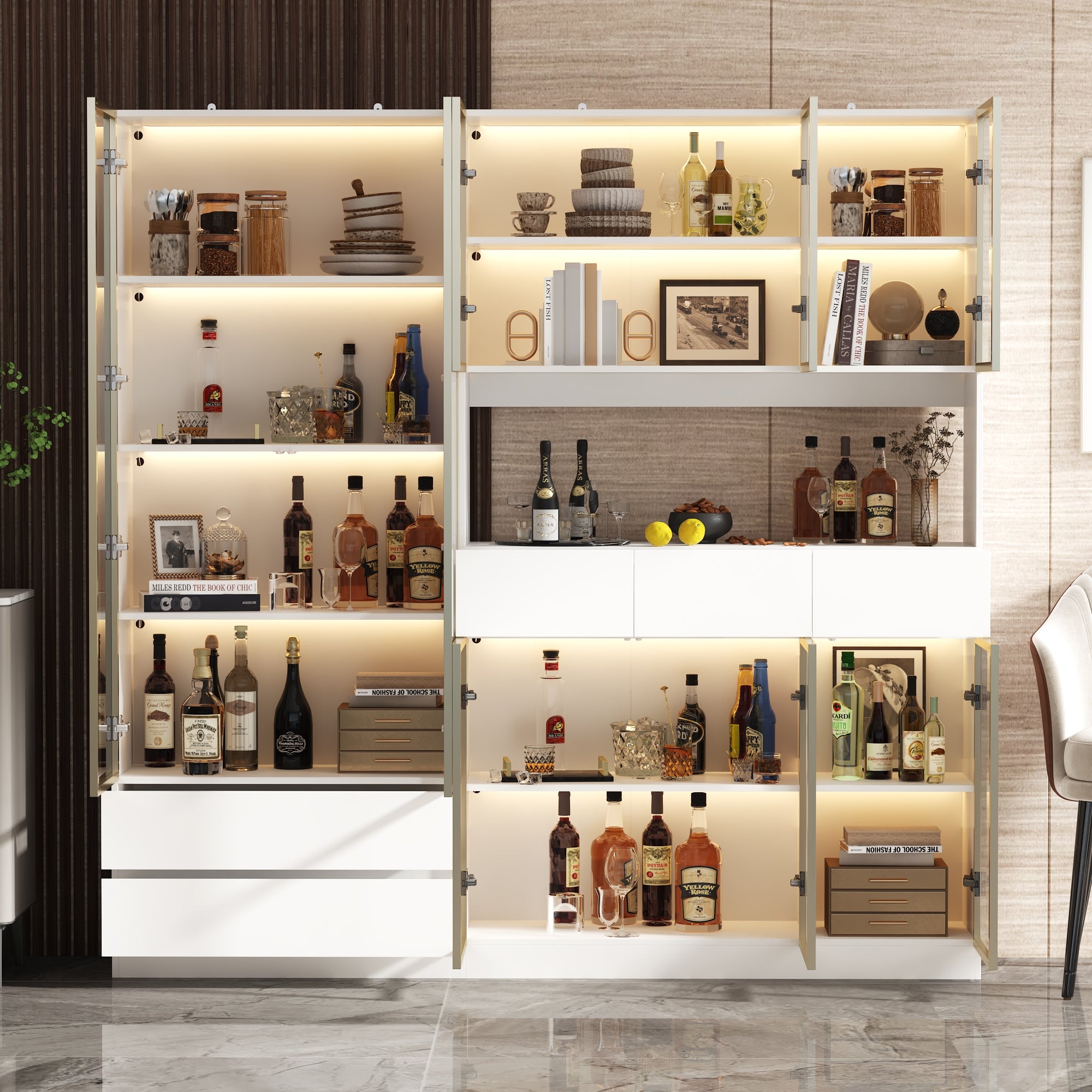 78.7'' H x 78.7'' W Bookcase with Glass Doors & 3-Color Changing Lights