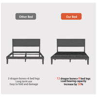Queen Size Solid Acacia Wood Platform Bed Frame with Upholstered Headboard