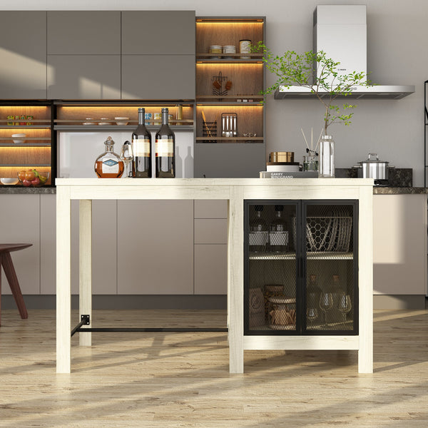 63" Industrial Natural Kitchen Island With Black Glass Door Storage Cabinets