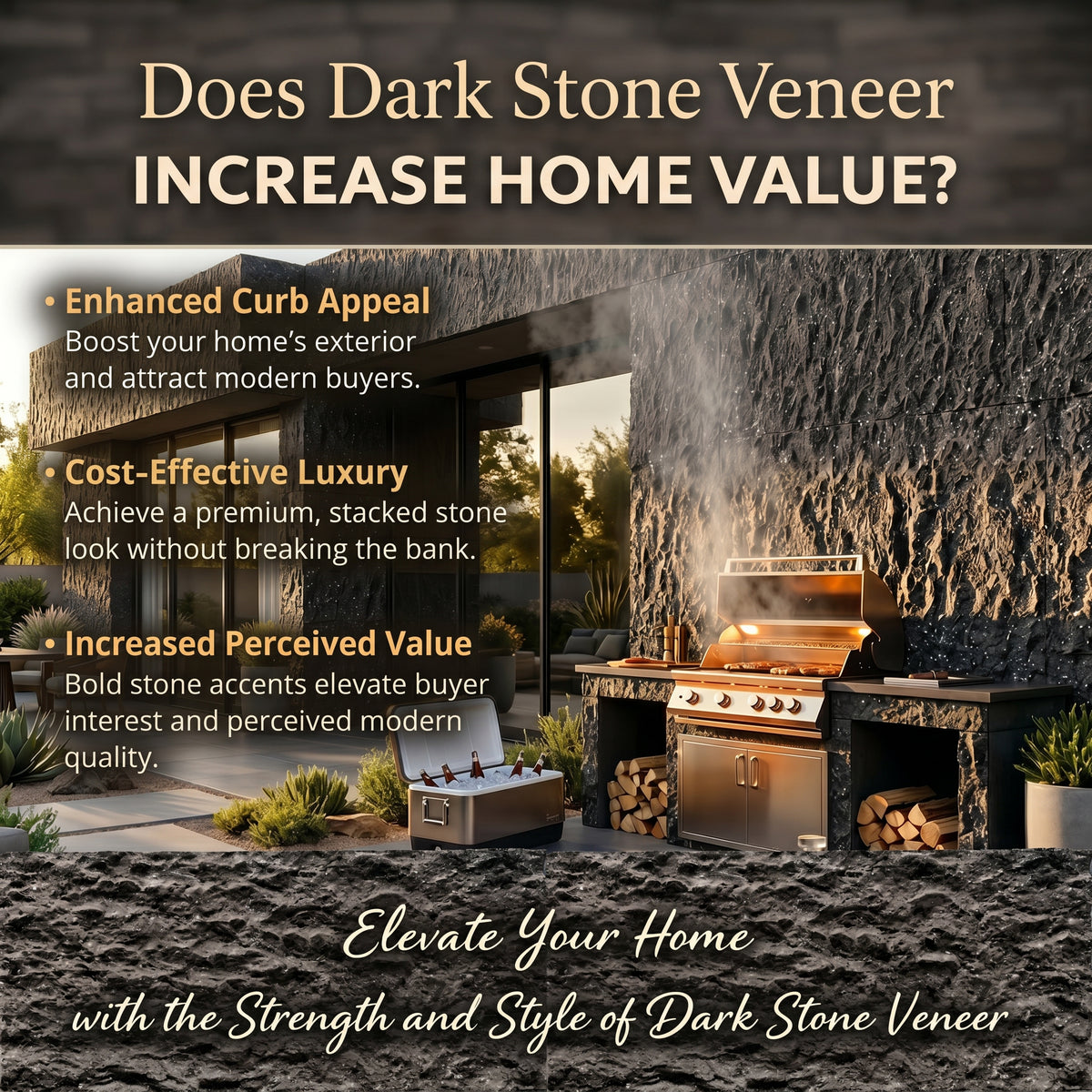 Dark Speckled Faux Stone Wall Panel Set of 8, Lightweight Indoor & Outdoor Decorative Wall Panels, view 10