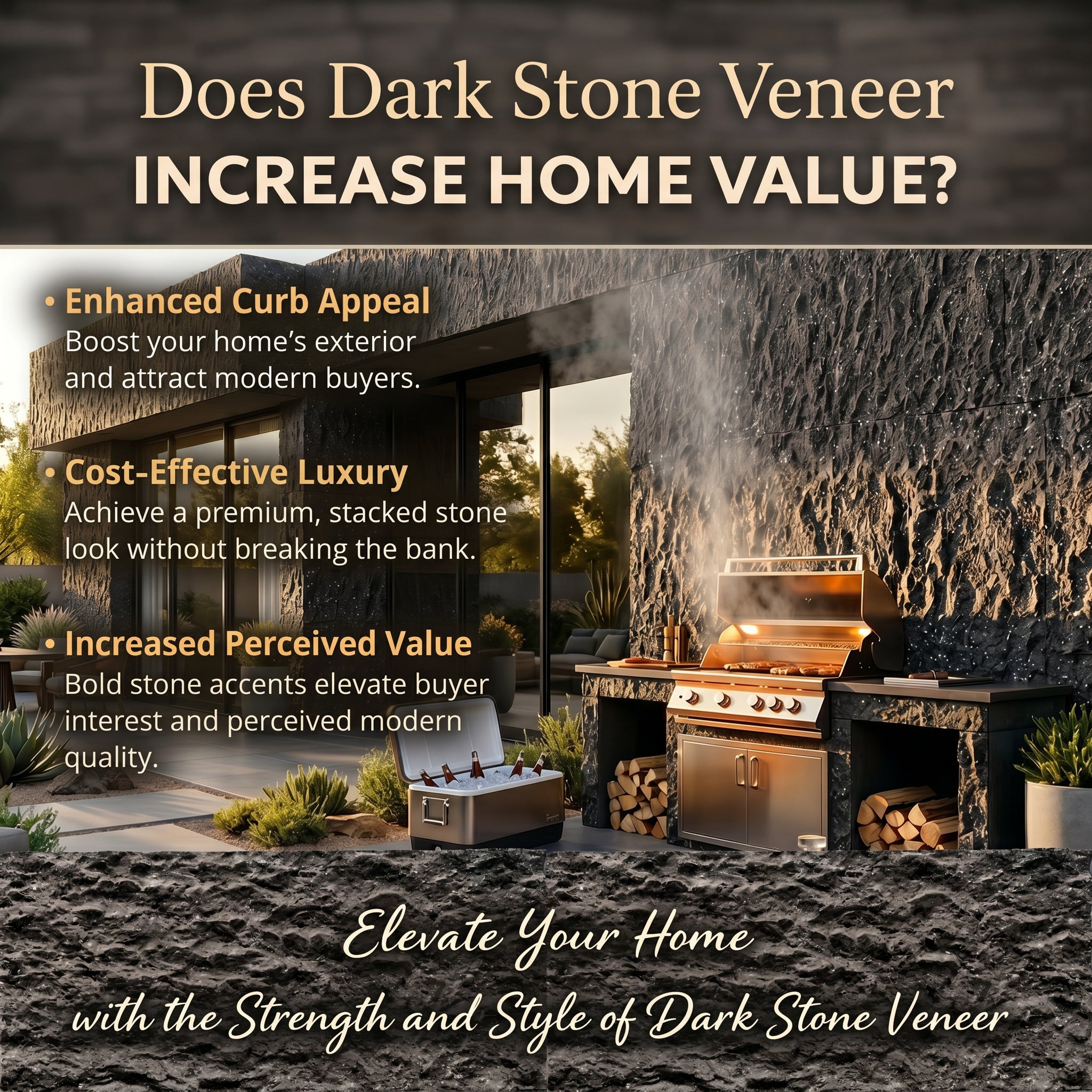 Dark Speckled Faux Stone Wall Panel Set of 8, Lightweight Indoor & Outdoor Decorative Wall Panels