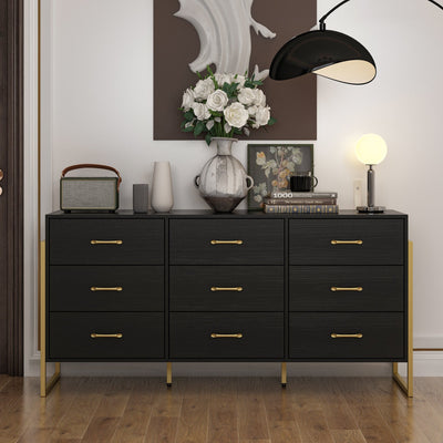 61.4 inches Modern, Minimalist Black Dresser With 9 Drawers 61.4 inches Modern, Minimalist Black Dresser With 9 Drawers