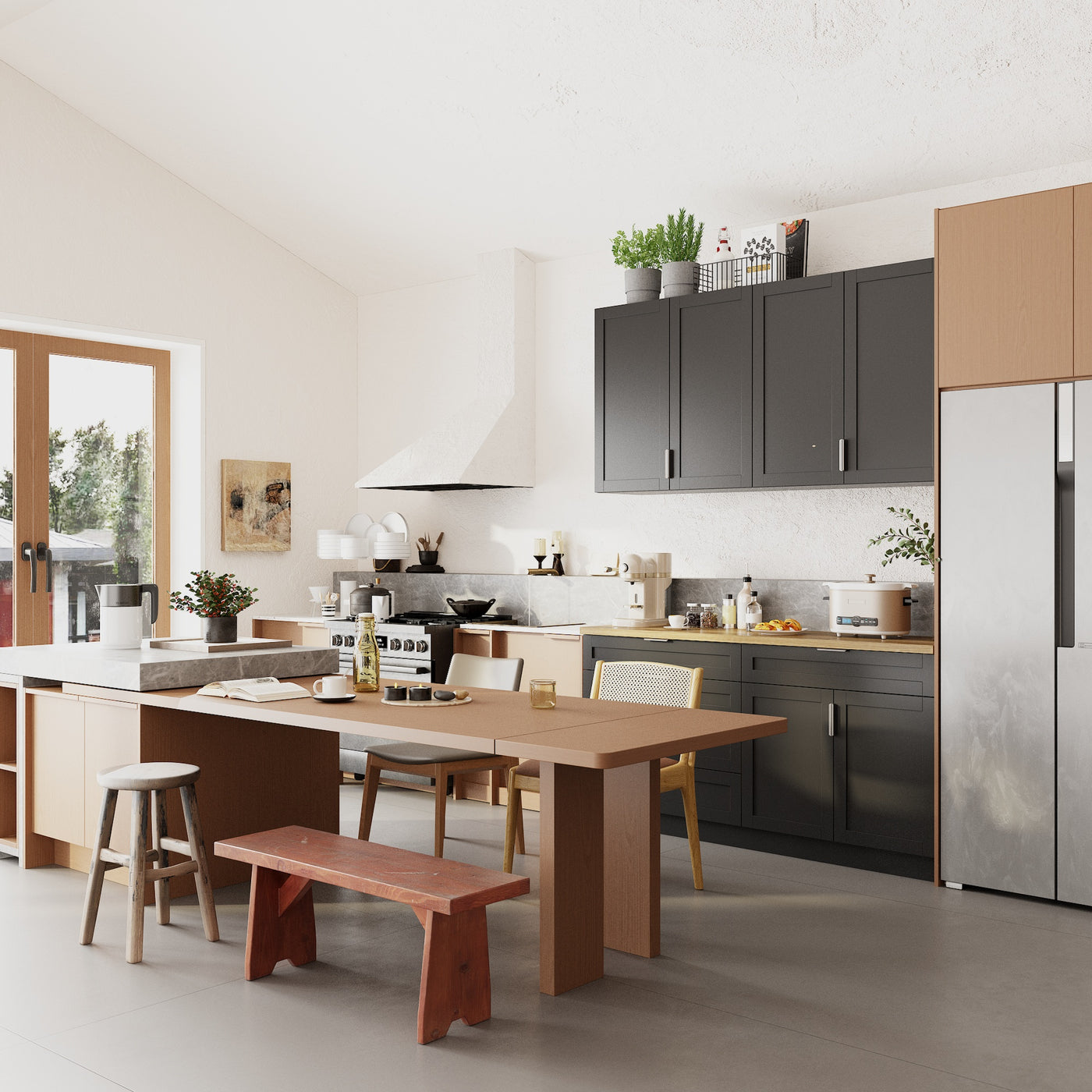 63" Modern Matte Black Kitchen Cabinet Set with 5 Drawers and 6 Doors