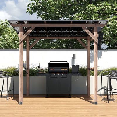 103.4" Natural Cedar Grill Gazebo with Hardtop Roof and Side Tables