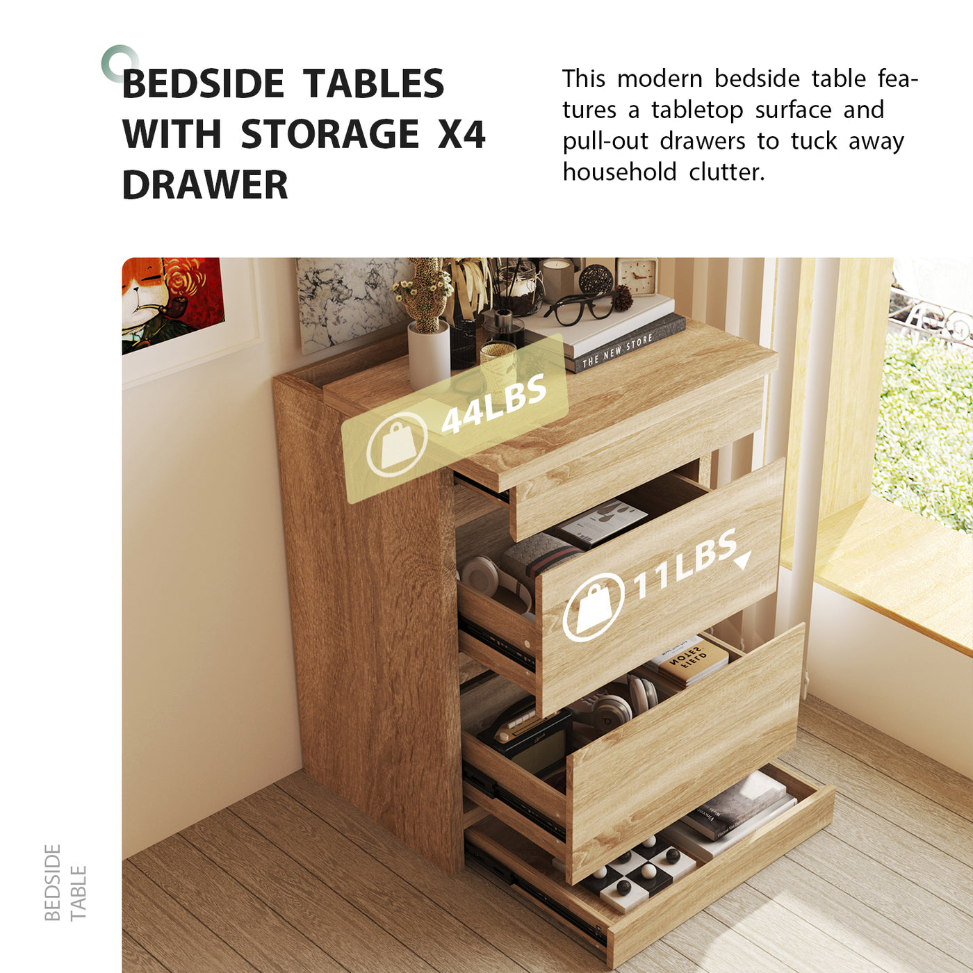 17.7" Smart Wood Nightstand with Hidden Gun Drawer & RFID Lock