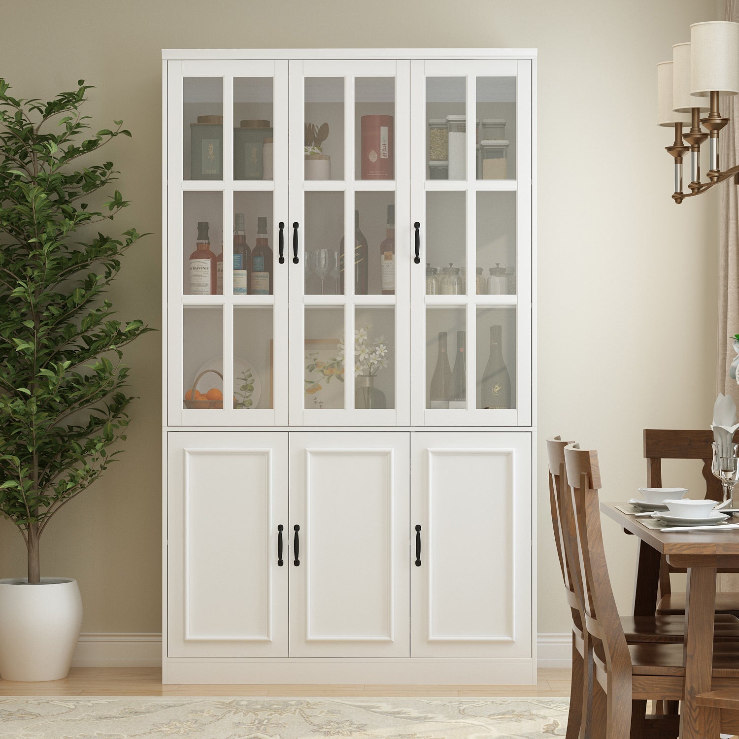 78.7'' H x 47.2'' W Freestanding Wood Bookcase with 3 Glass Doors