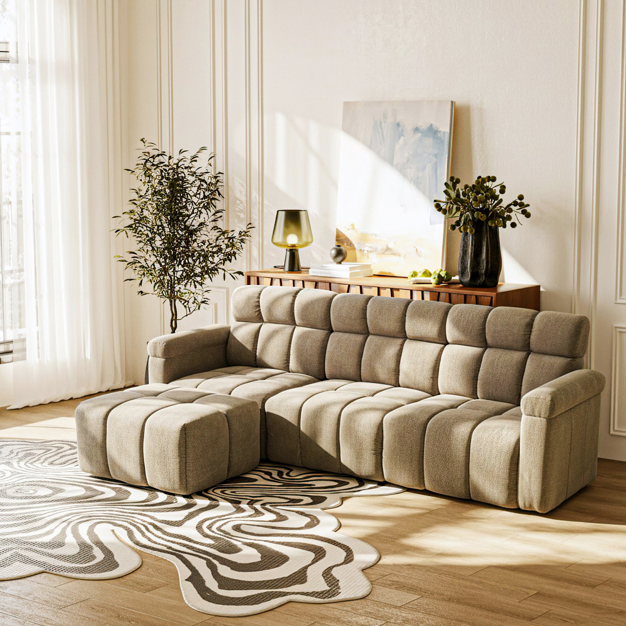 4-Piece Modern Upholstered L-Shape Sectional Sofa With Premium Fabric