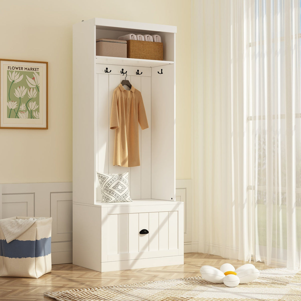 Hall Tree Shelf Rack Shoe Storage Coat Organizer Cabinet for Entryway in Combination