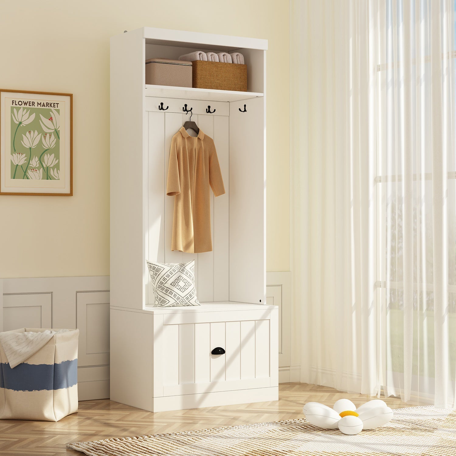 Hall Tree Shelf Rack Shoe Storage Coat Organizer Cabinet for Entryway in Combination