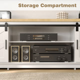 94.5 inches Modern White Extra Long Barn Door TV Stand with 4 Drawers, Sliding Doors and Adjustable Shelves