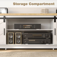 94.5" Modern White Extra Long Barn Door TV Stand with 4 Drawers, Sliding Doors and Adjustable Shelves