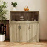 47.2 inch Modern Natural Wood Food Pantry Cabinet with Sliding Glass Doors & Ventilated Design