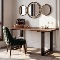 63" Walnut Writing Desk with Veneer Top, Wavy Edge and U-Shaped Metal Legs