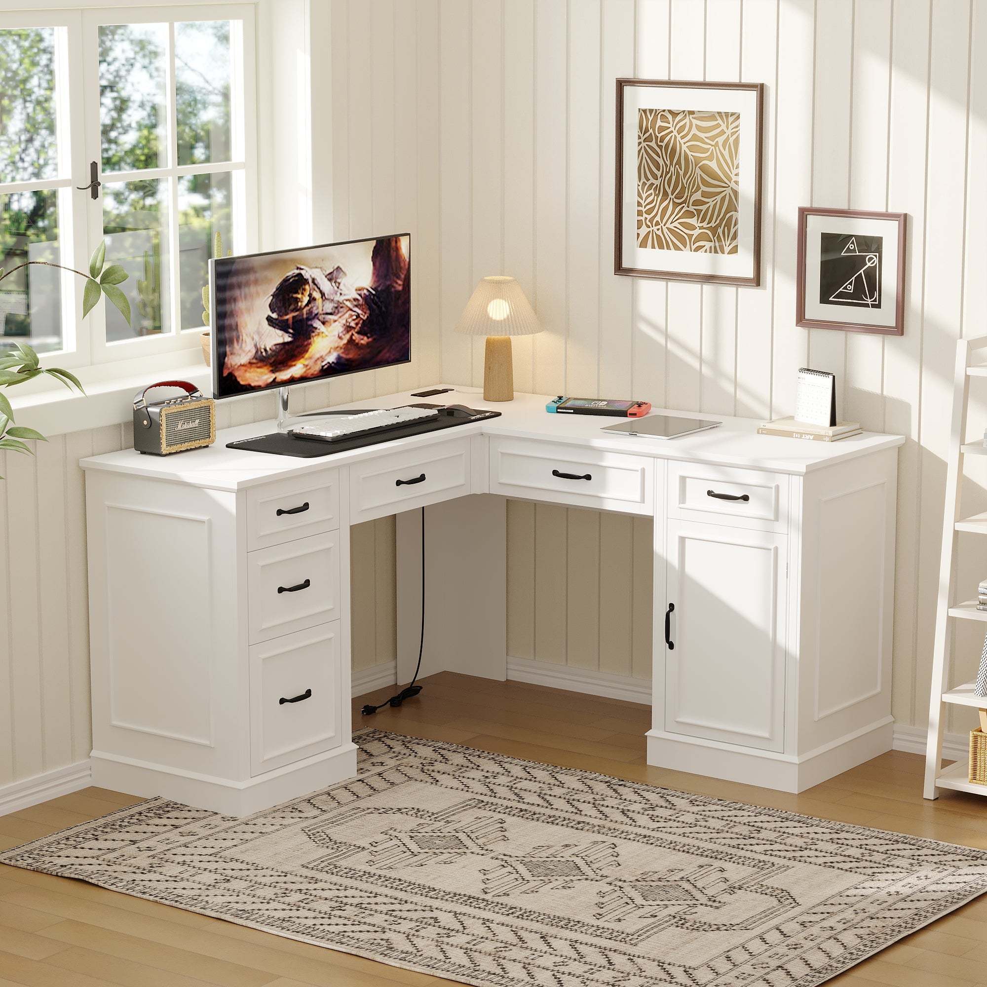 63'' W L-Shaped Computer Desk With File Drawer