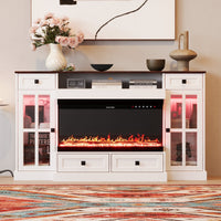 55" Modern White Electronic Fireplace With White TV Stand and Adjustable Light