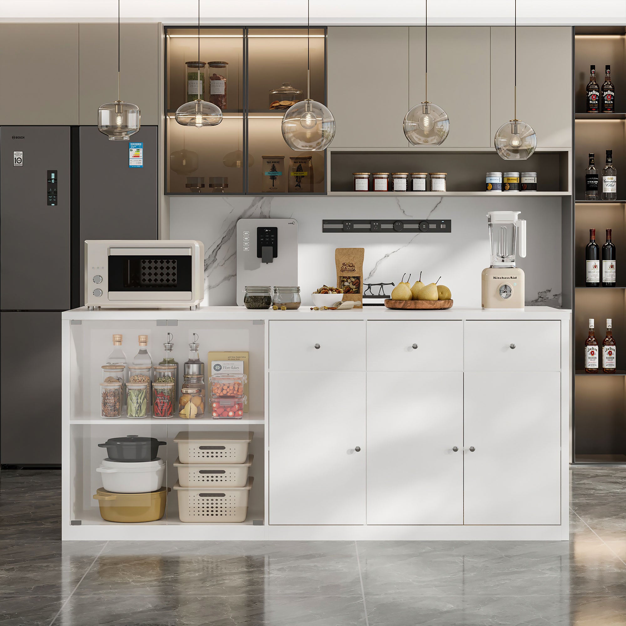 Kitchen Island With Tempered Glass Door