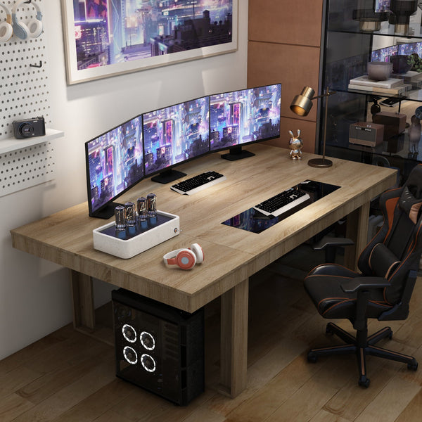 86.8" Modern Black/Wood Conference Table for Meetings, Gaming  and Dining