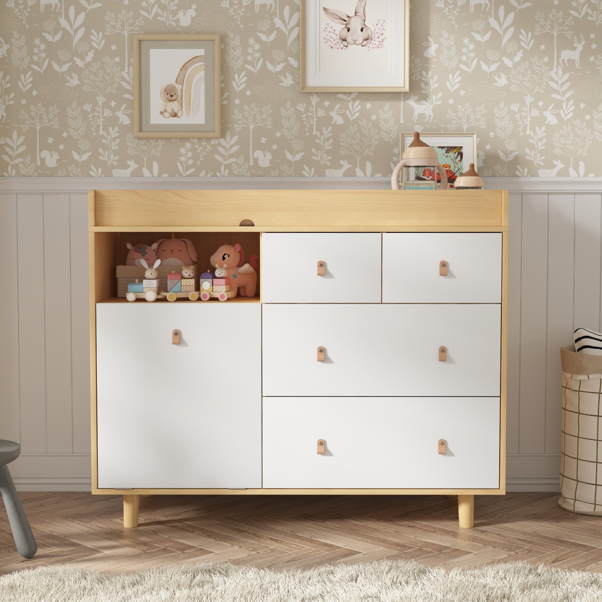 Baby Change Table Dresser Nursery Table Dresser 5 Drawers with Open Storage