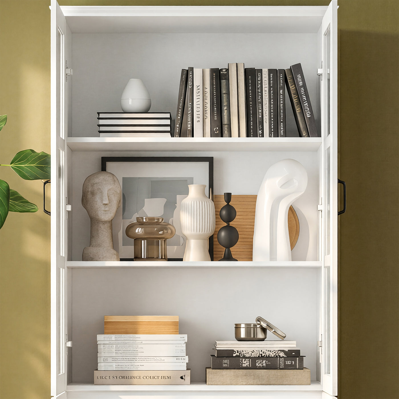 Sofna 31.5" Modern White Standard Storage Bookcase with Glass Door and Shelves