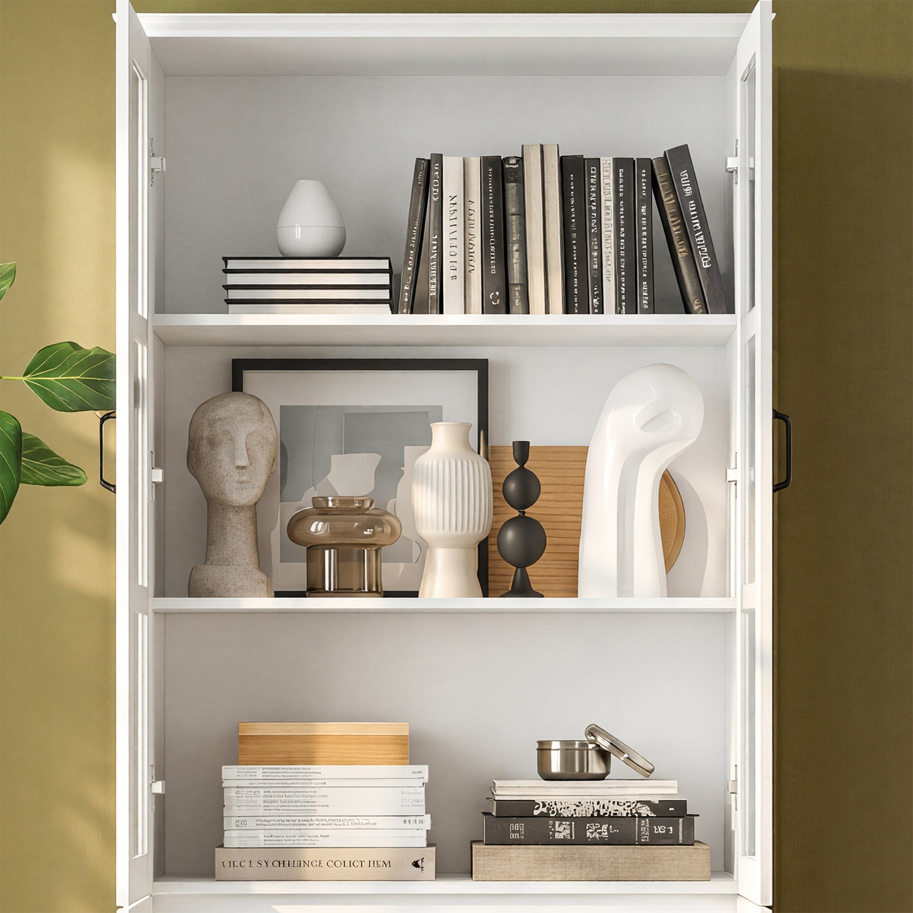 31.5 inches Modern White Standard Storage Bookcase with Glass Door and Shelves