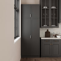 90.6" Tall Black Kitchen Pantry Cabinet with 4 Doors and Adjustable Shelves
