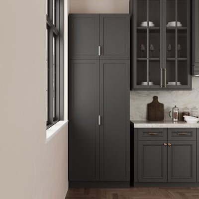 90.6" Tall Black Kitchen Pantry Cabinet with 4 Doors and Adjustable Shelves