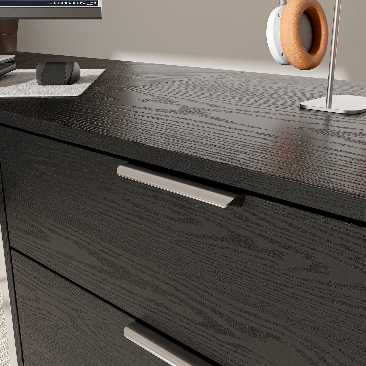 70.8" Modern Black L-Shaped Computer Desk With 4 Standard Drawers, 1 File Drawer
