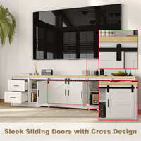 94.5" Modern White Extra Long Barn Door TV Stand with 4 Drawers, Sliding Doors and Adjustable Shelves