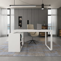 55.1" Modern Minimalist White Home Office Computer Corner Desk with Large Storage
