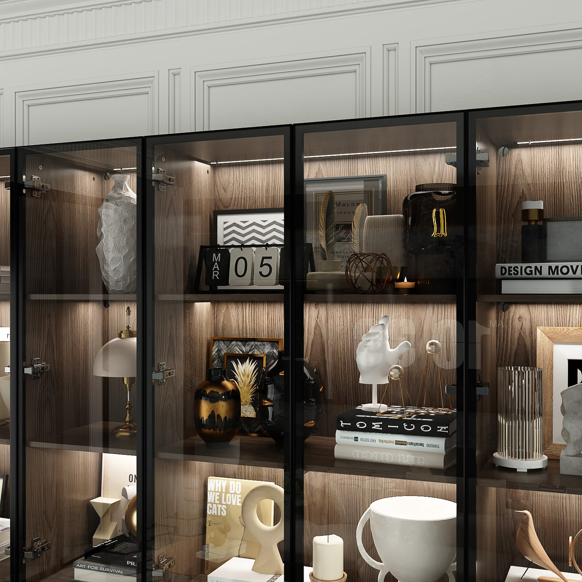 Geyma 141.7" Extra Wide Display Cabinet with 6 Drawers and LED Lights