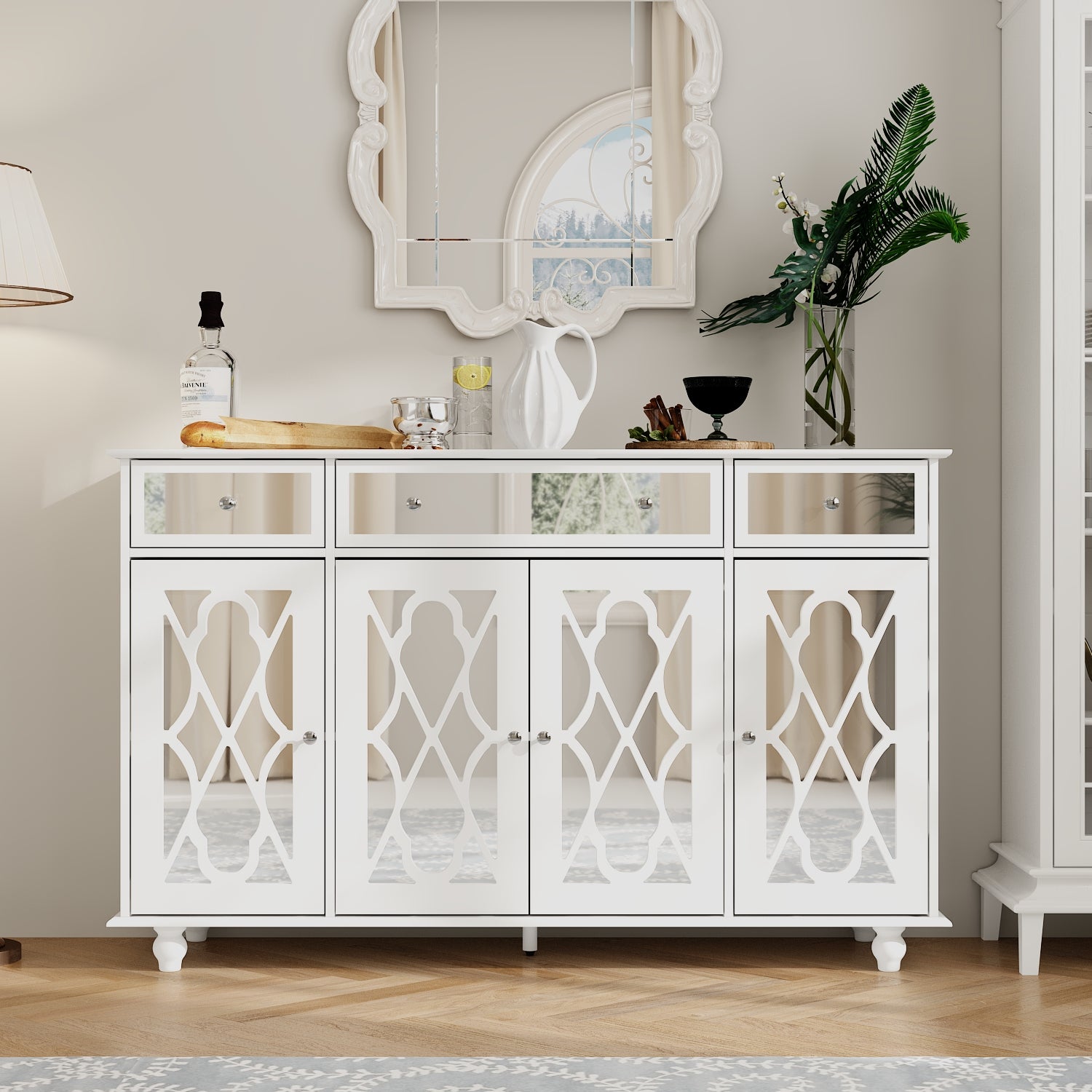 55.1'' Wide 3 Drawer Mirrored Door Sideboard