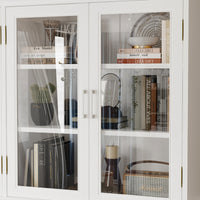 63" Modern White Display Bookcase Cabinet with Glass Doors