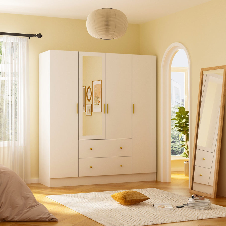 63" Modern Minimalist White/Black Multifunctional Large Storage Armoire with Mirror