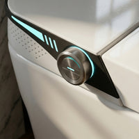 White smart toilet with digital display, and side control knob