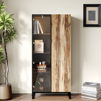 31.4" Modern Black Display Cabinet with 8-Color LED Lighting and Push-to-Open Doors